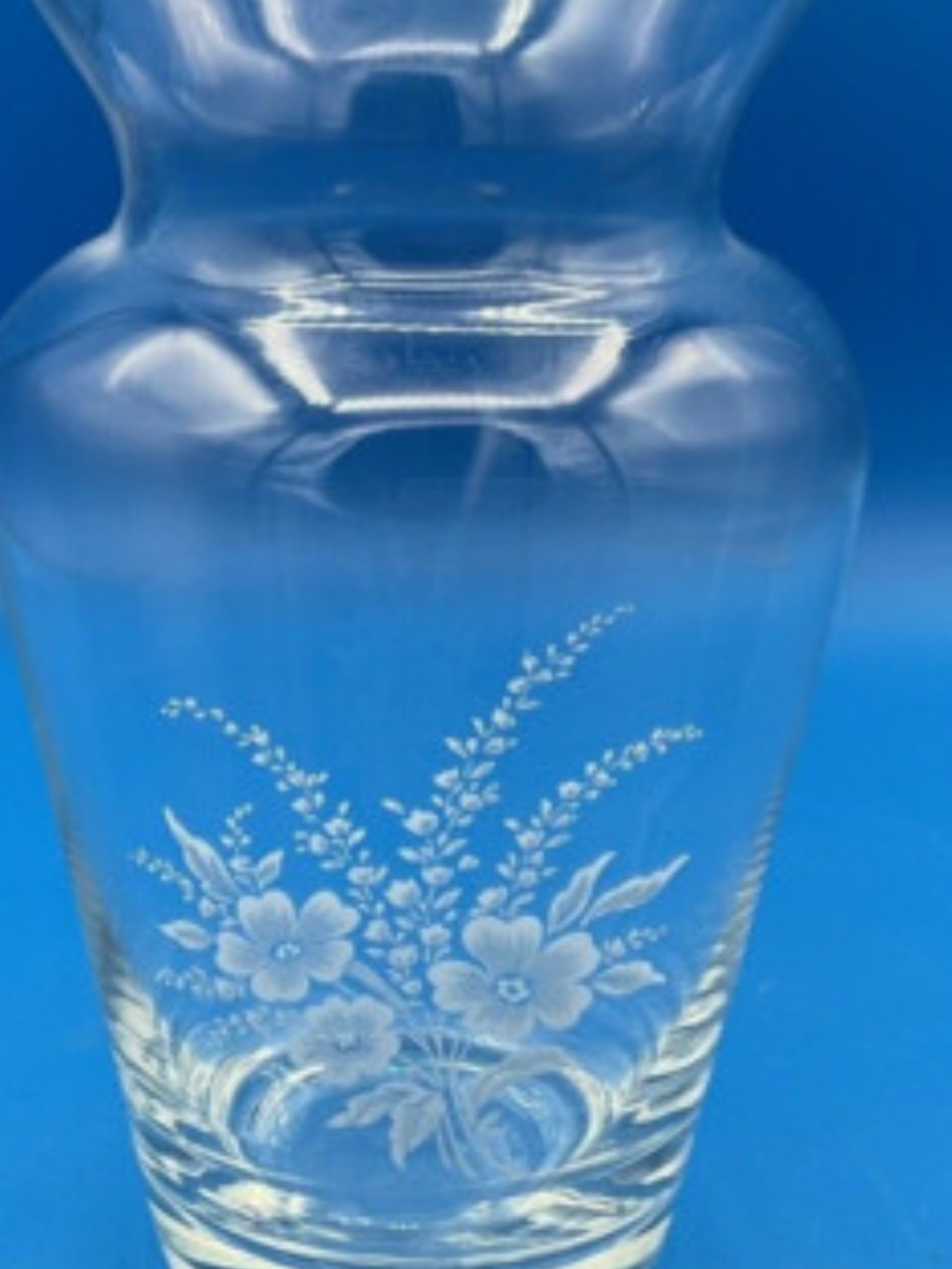 Clear Glass Floral Etched Vase - White Floral